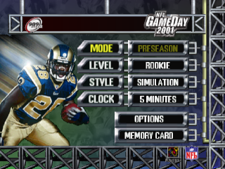 NFL GameDay 2001 title screen for Playstation
